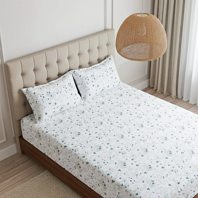 Vishva Floral Cotton Bedsheet (Turquoise) - 180 TC media 3
