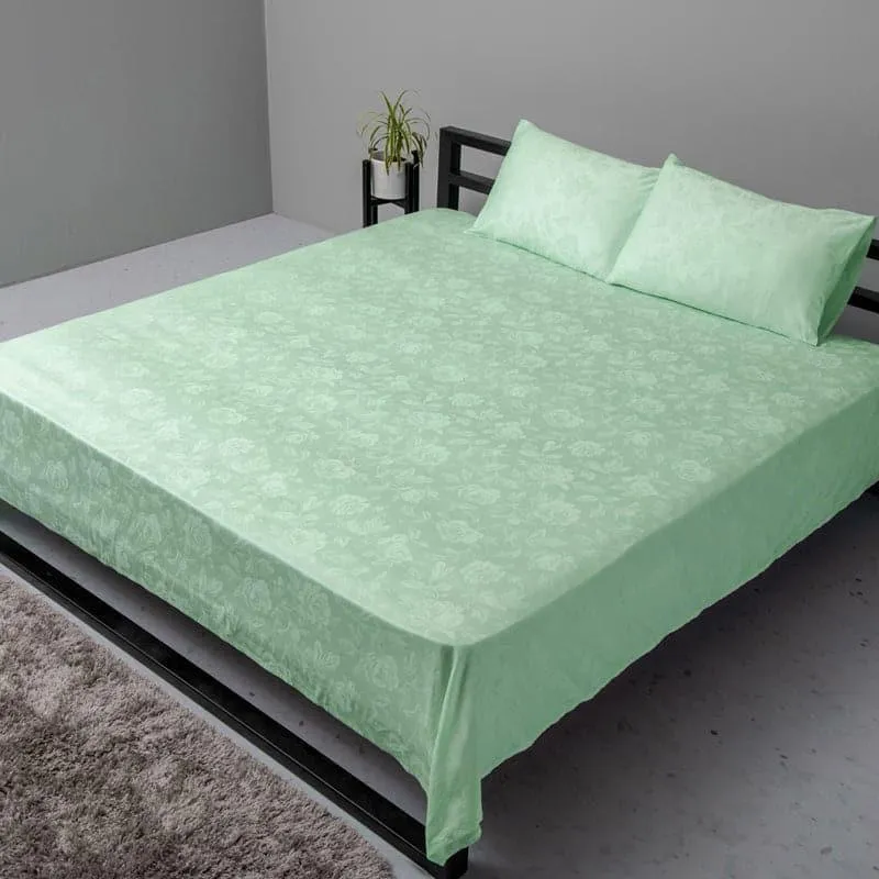 Fruva Floral Jacquard Cotton Bedsheet (Green) - 300 TC media 1