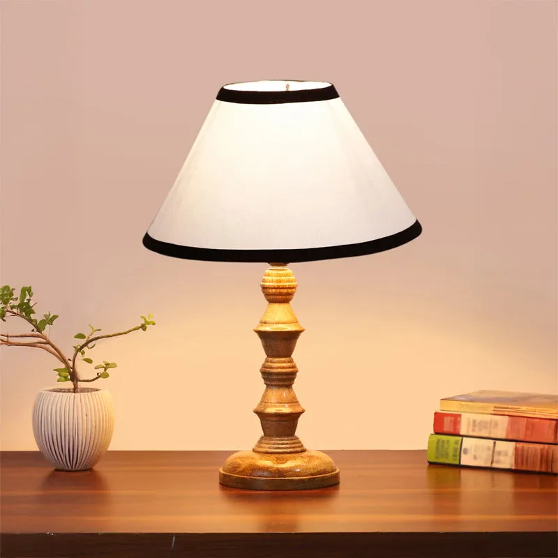 Cotin II Stripe Timber Wooden Table Lamp - White,,Brown media 2