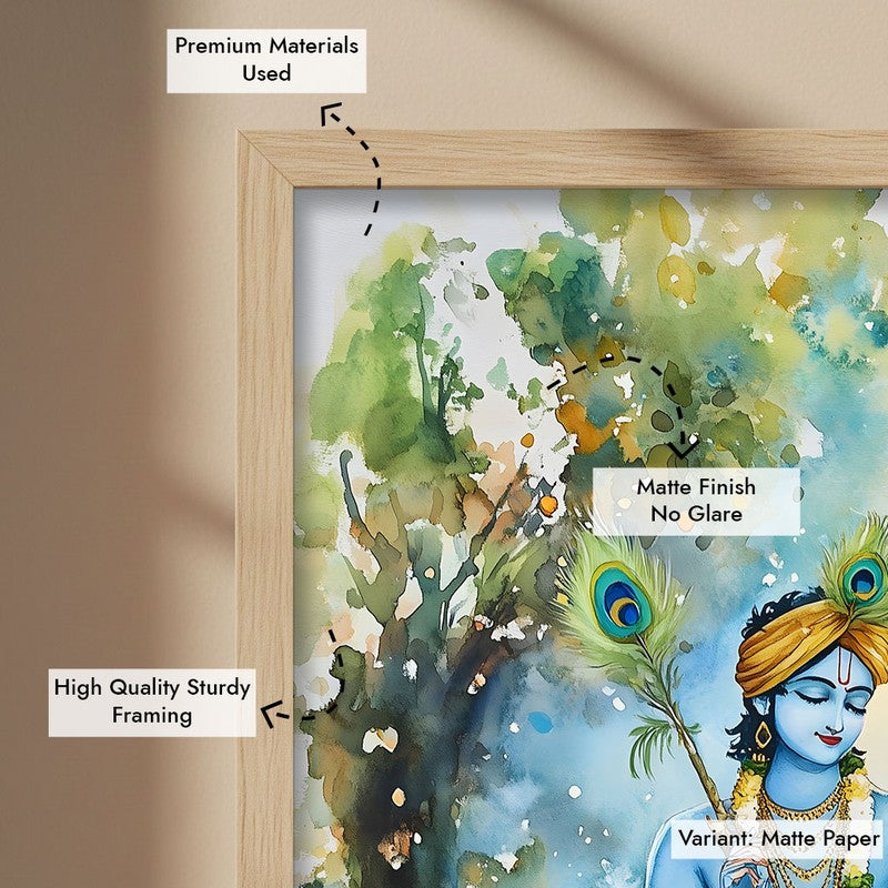 Sri Radha Krishna Spiritual Archival Paper Wall Painting - Natural Brown Frame media 6