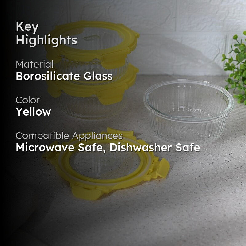 Iva Yellow Glass Lunch Box (620 ML) - Set Of Three media 2