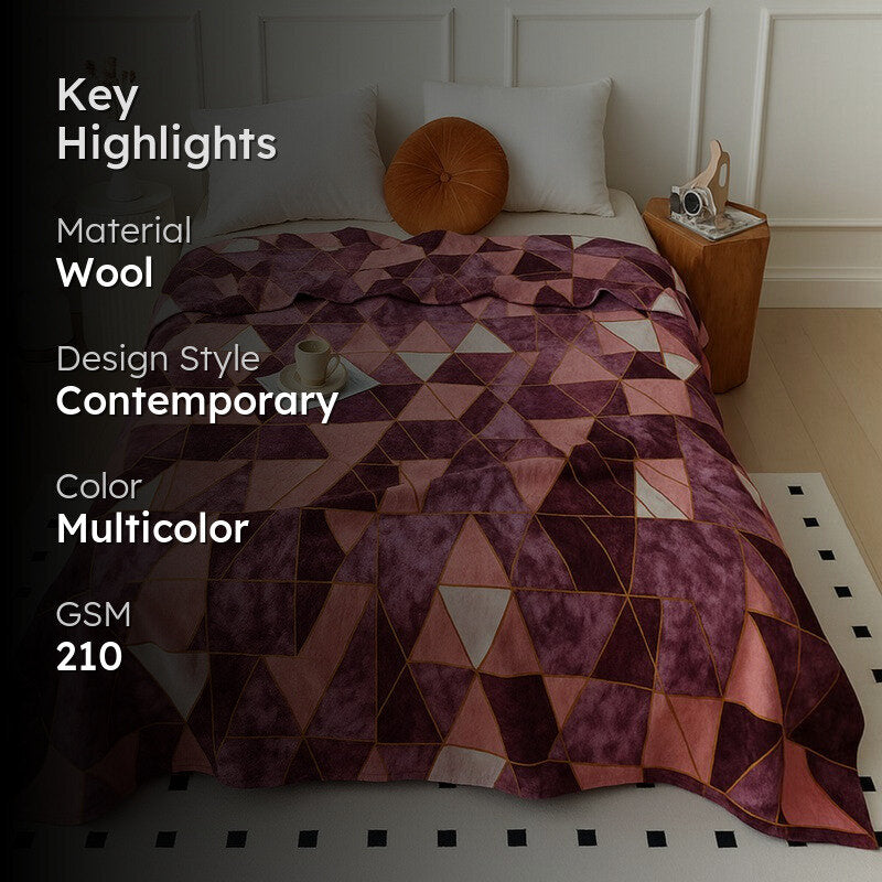 Rosatri Geometric Woolen Blanket (Multicolor) - 210 GSM media 2