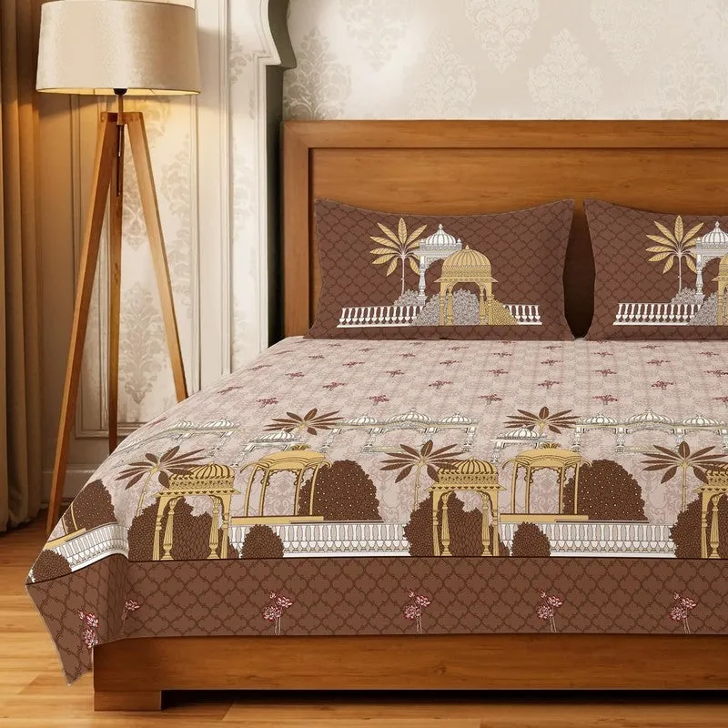 Urban Space Heritage Touch Fitted Cotton Bedsheet (Brown) - 300 TC media 3