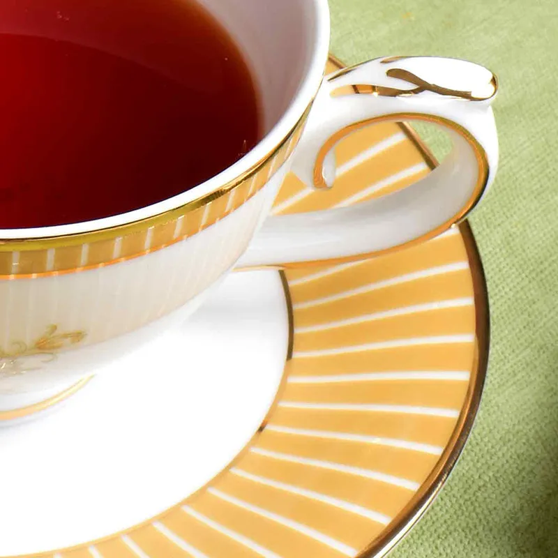 Gilded Iris 24k Gold Brushed Porcelain Tea Cup & Saucer (300 mL) - Set of Six media 7