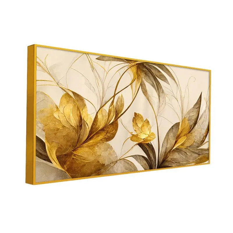 Shades Of Autumn Floral Canvas Wall Painting With Frame - Gold media 5