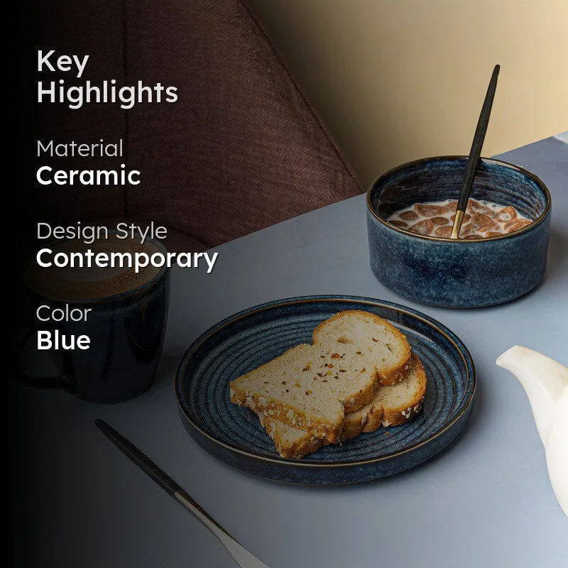 Whimsi Ceramic Breakfast Set (Dark Blue) - Three Piece Set media 2