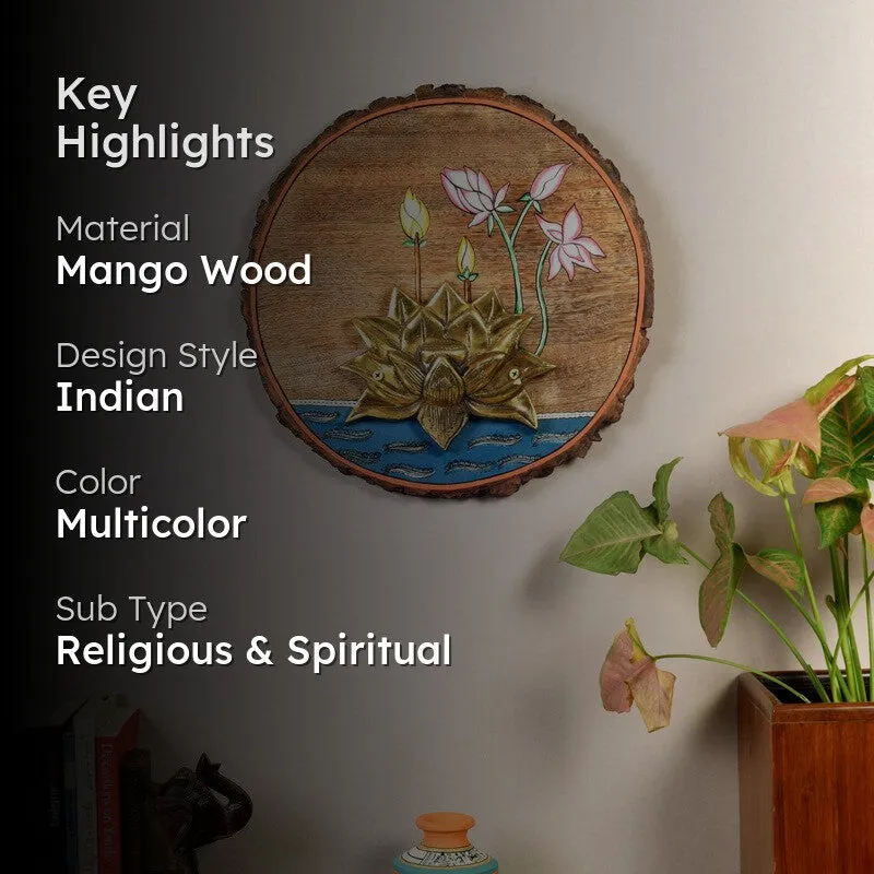 Thyrosin Decorative Mango Wood Golden Lotus Wall Accent media 2