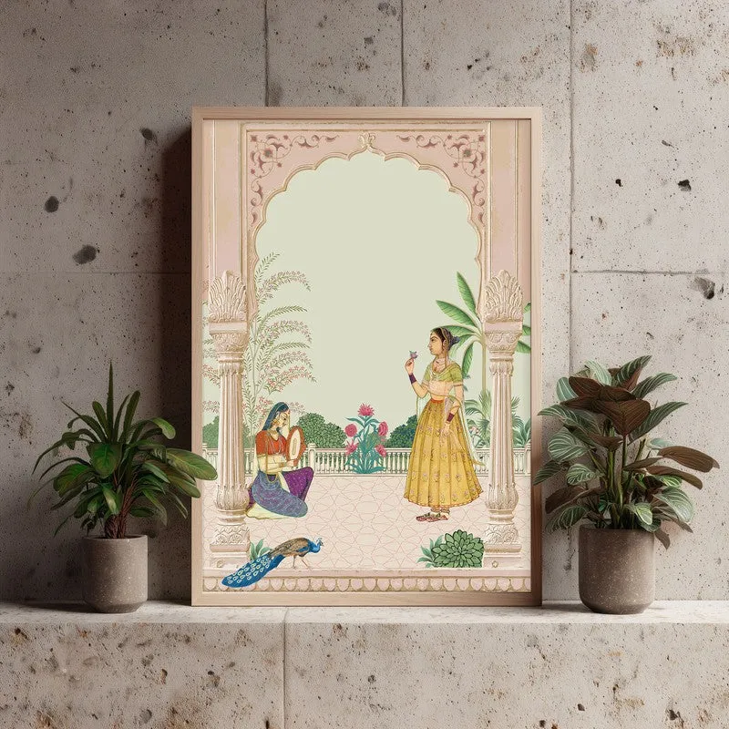 Graceful Sultana Framed Mughal Canvas Archival Canvas Wall Painting - Natural Brown Frame media 3