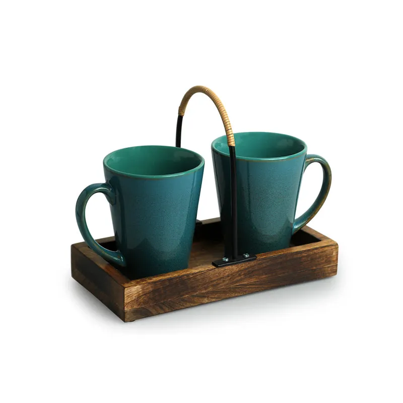 Azraq Handglazed Ceramic Coffee Mug With Tray (320 ML) - Three Piece Set media 3