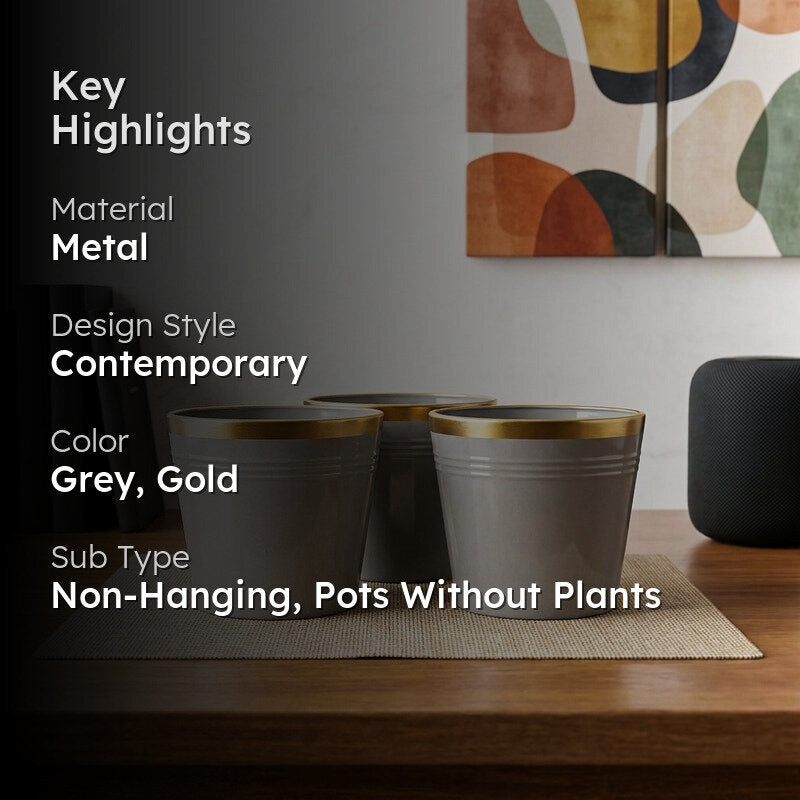 Elno Dola Planter (Grey & Gold) - Set Of Three media 2