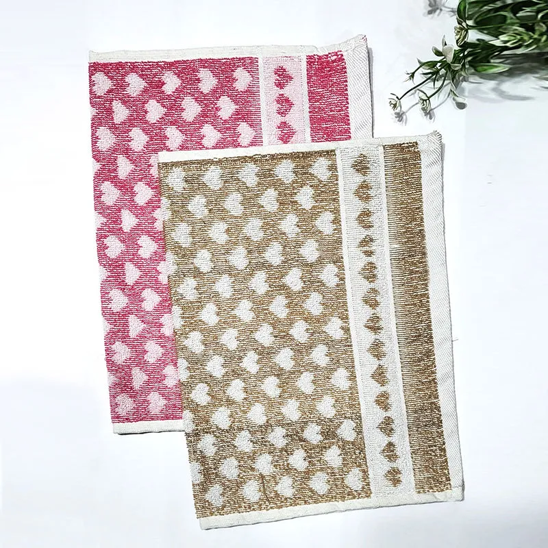 Love Lace Cotton Hand Towel (Pink & Brown) - Set Of Two media 1