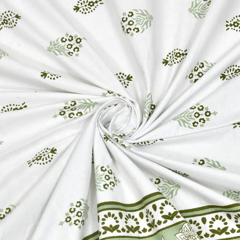 Gardenon Cotton Bedsheet (White,Green) - 240 TC media 5