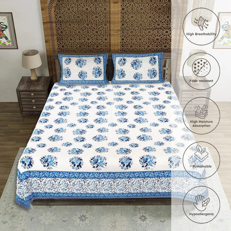 Bhuja Floral Cotton Bedsheet (Blue) - 144 TC media 3