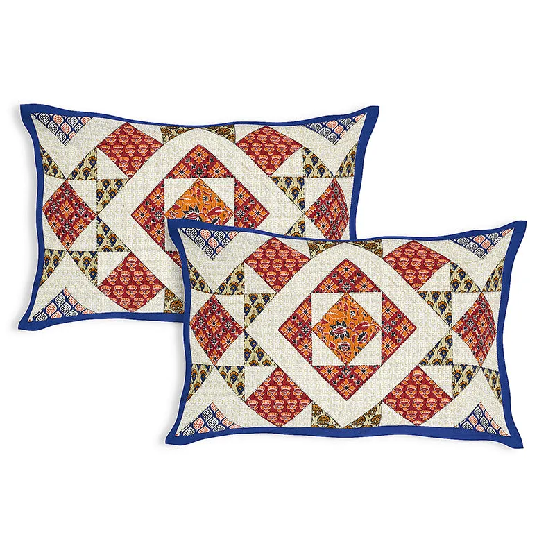 Adire Geometric Cotton Bedsheet (Red & White) - 160 TC media 5