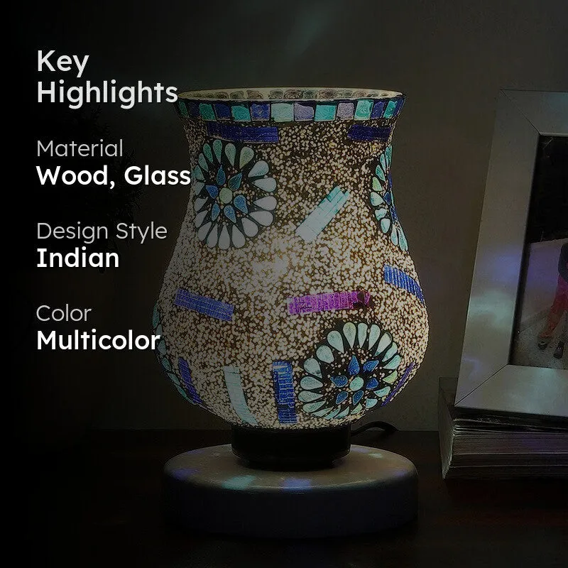 Blisset Mosaic Glass Table Lamp With Wooden Base - Multicolor media 2