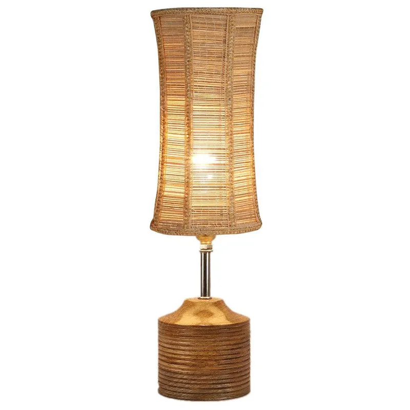 Rustic Bamboo Shade Table Lamp - Beige media 4
