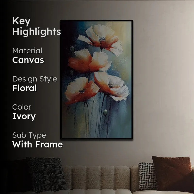 Splash Of Autumn Petals Floral Canvas Wall Painting With Frame - Black media 2