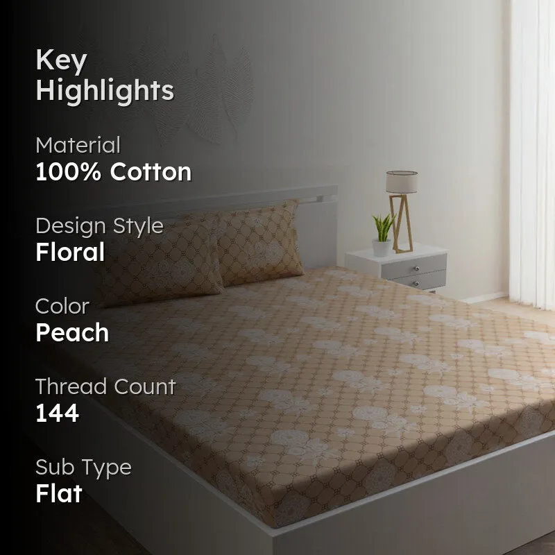 Tender Touch Cotton Bedsheet (Peach) - 144 TC media 2