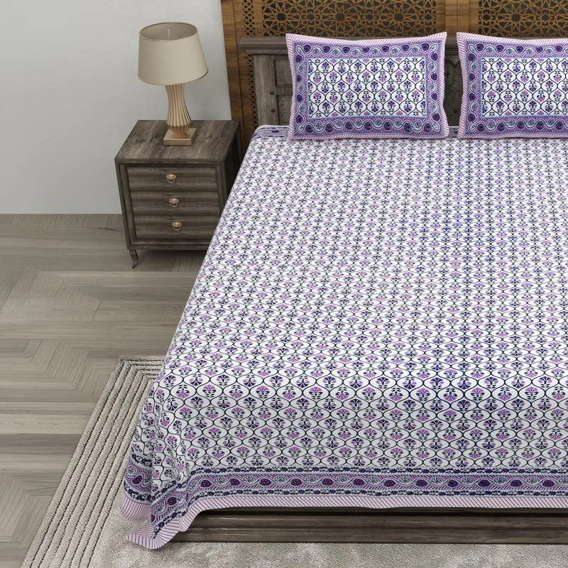 Blossomis Cotton Bedsheet (Purple,White) - 240 TC media 3