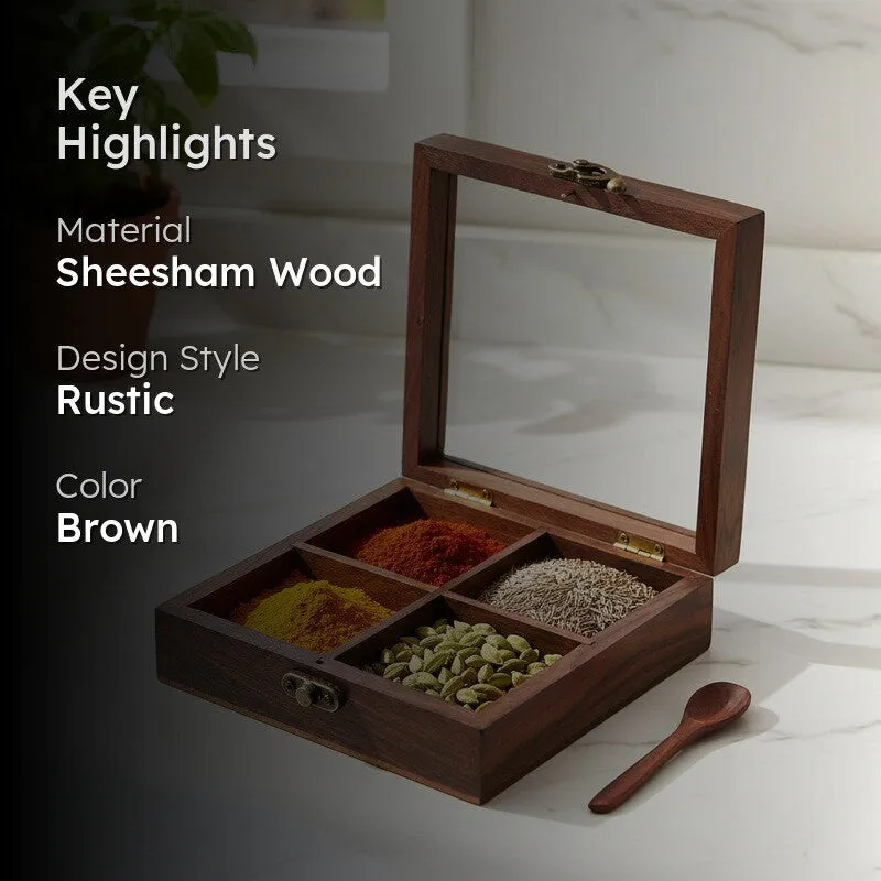 Rasoi Sheesham Wood Square Masala Box - Two Piece Set media 2