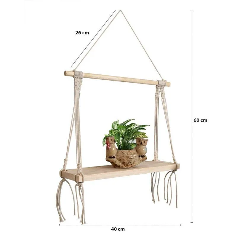 Olive Macrame Hanging Shelf media 5