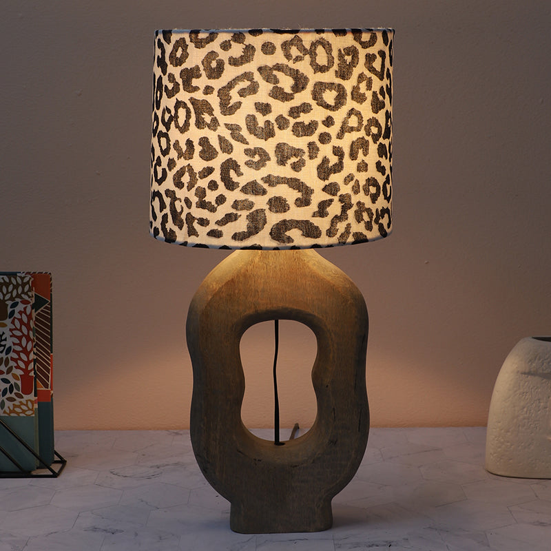 Leopard Hide Hewn Printed Mango Wood Table Lamp - Black,White