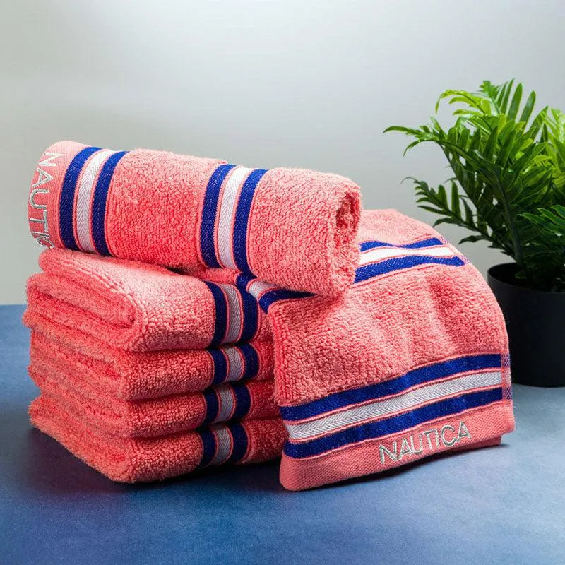Nautica Dove Dual Down Cotton Hand Towel (Coral) - Set Of Six media 1