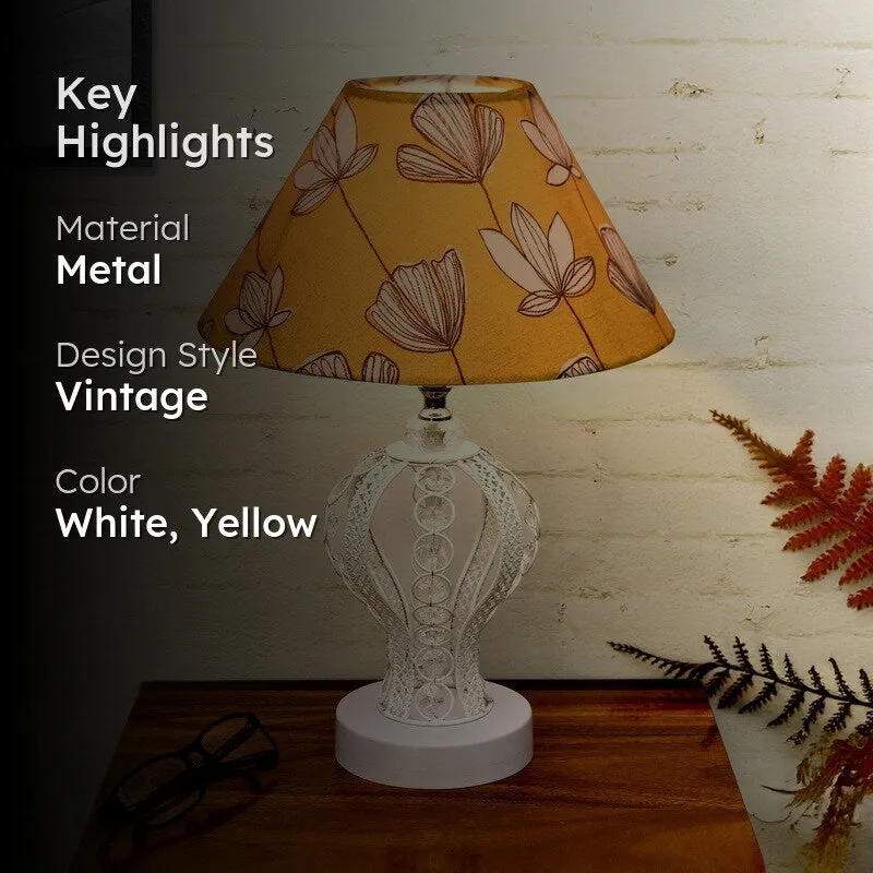 AuraCharm Elegant Bedside Metal Table Lamp - White,Yellow media 2