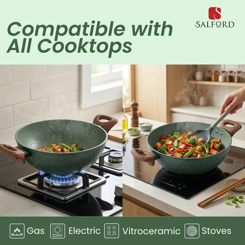 Salford Forged Non Stick Kadai with Glass Lid (Moss Green) -  2500 mL media 6