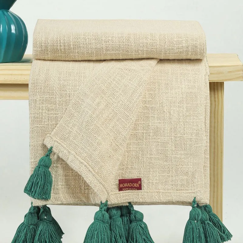 Tassura Tasselled Cotton Throw - Green media 6