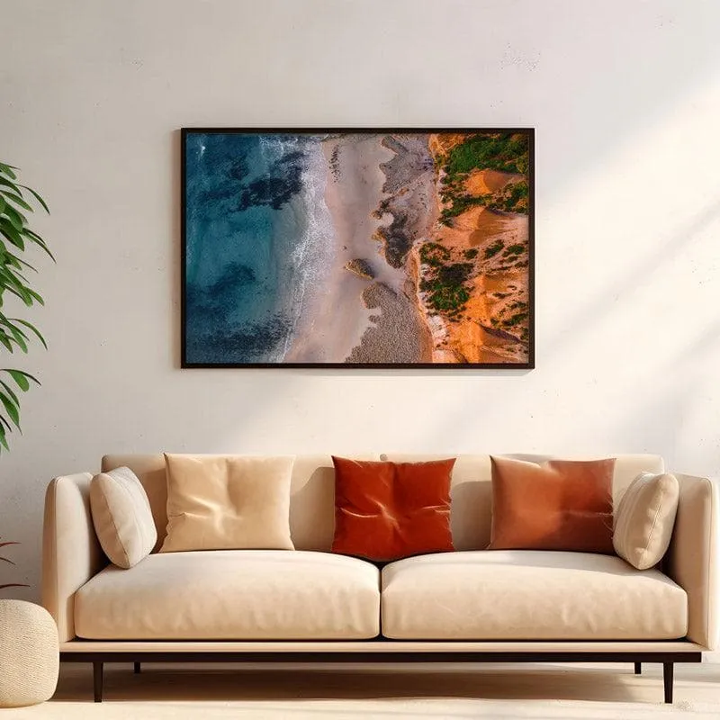 Aerial Beach Coastline Canvas Wall Painting - Black Frame media 4