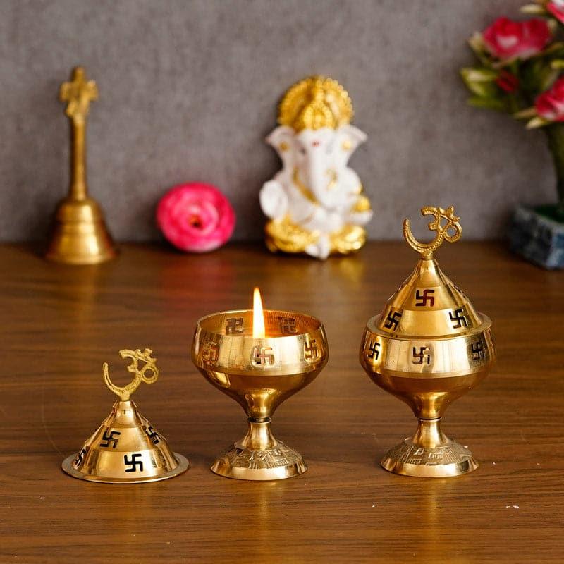 Om Swastik Brass Diya - Set Of Two media 3