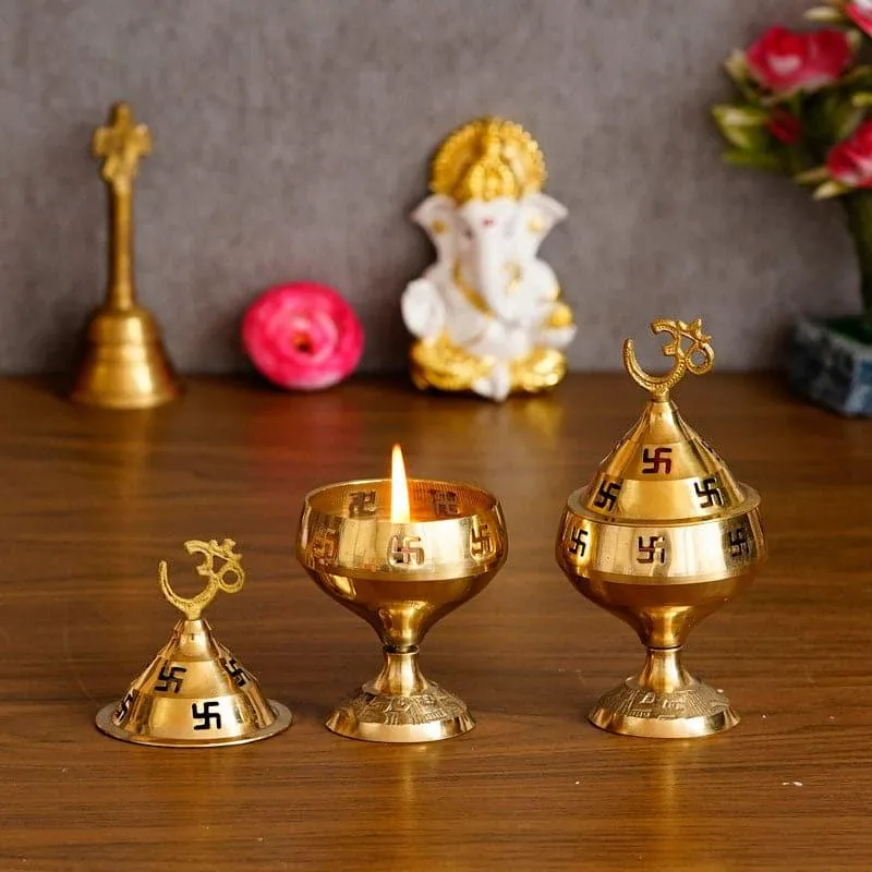 Om Swastik Brass Diya - Set Of Two media 3