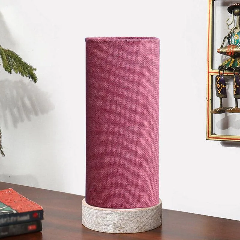 Ocra Tower Wooden Table Lamp With Jute Shade - Pink,White media 3