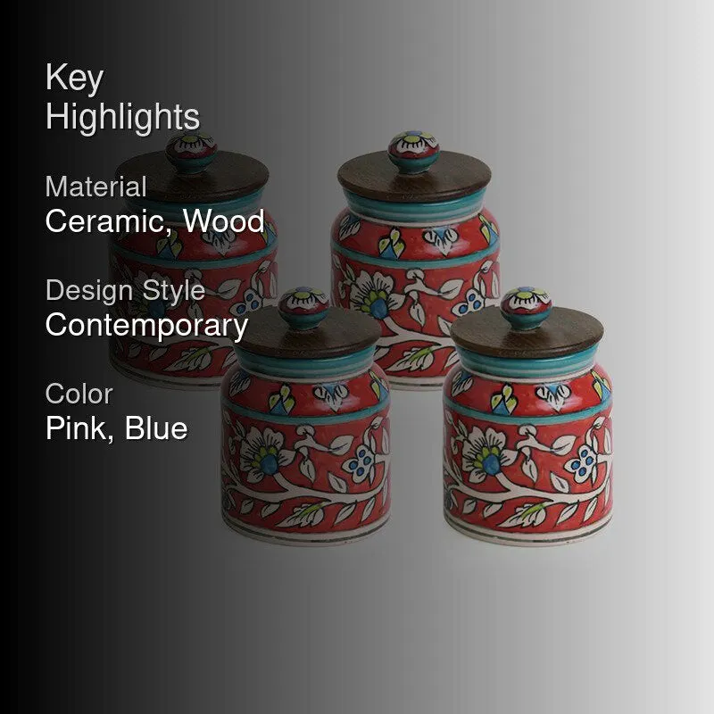 Rang-E-Gul Handpainted Ceramic Multi-Utility Jar (410 mL Each) - Set Of Four media 2