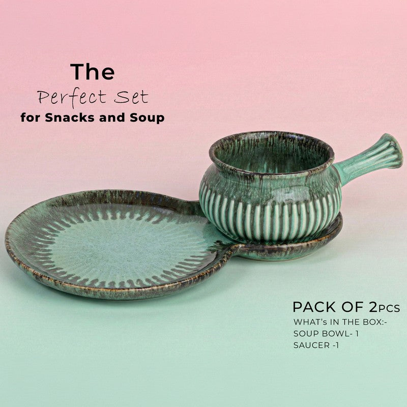 Dineva Ceramic Serving Platter (Green) -  Two Piece Set media 4