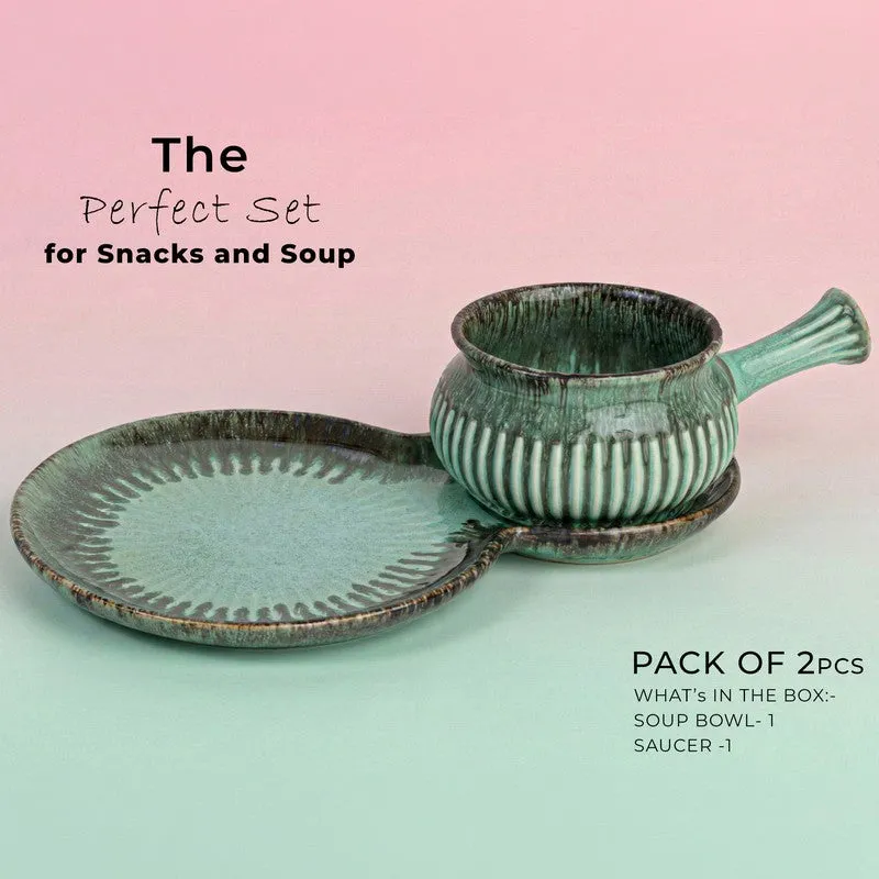 Dineva Ceramic Serving Platter (Green) - Two Piece Set media 4