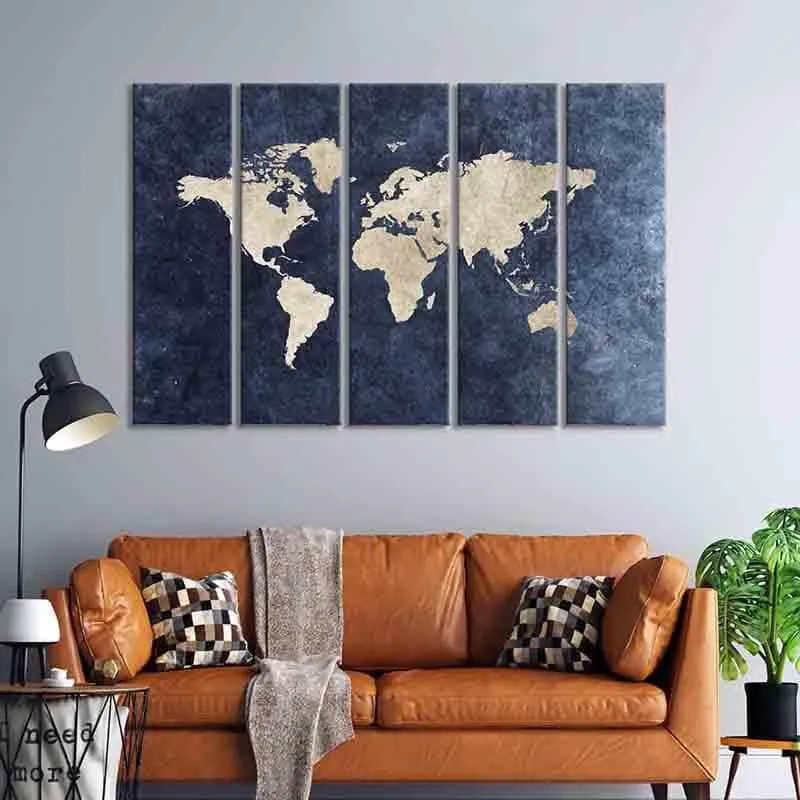 Voyage Modern World Map Canvas Wall Art - Five Piece Set media 1