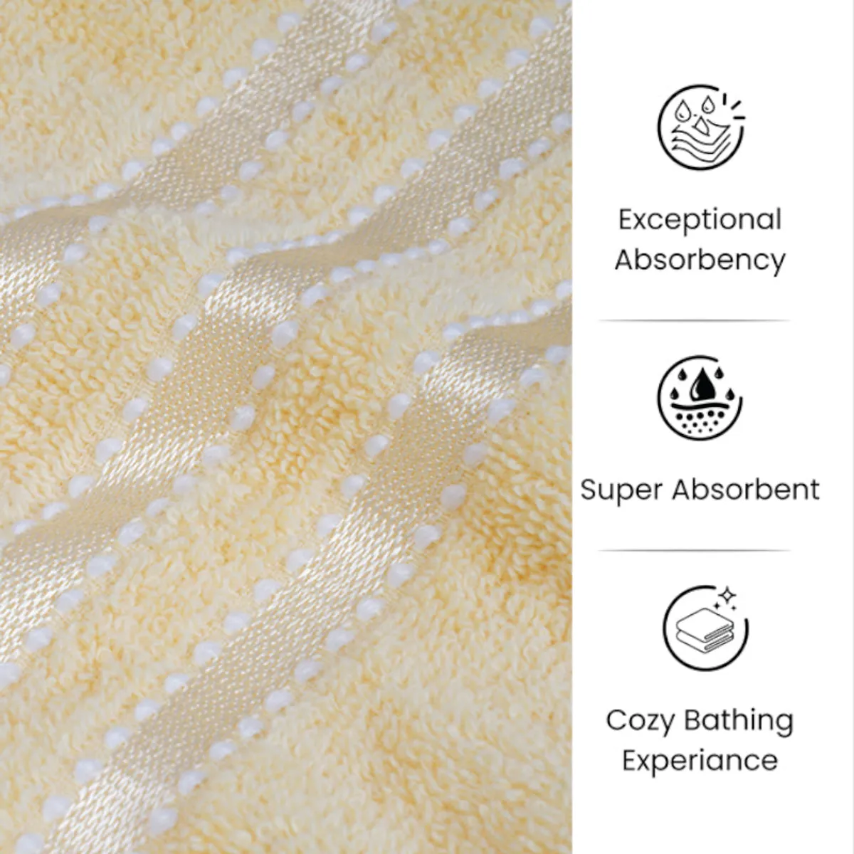 Close-up of yellow striped towel fabric with visible plush texture