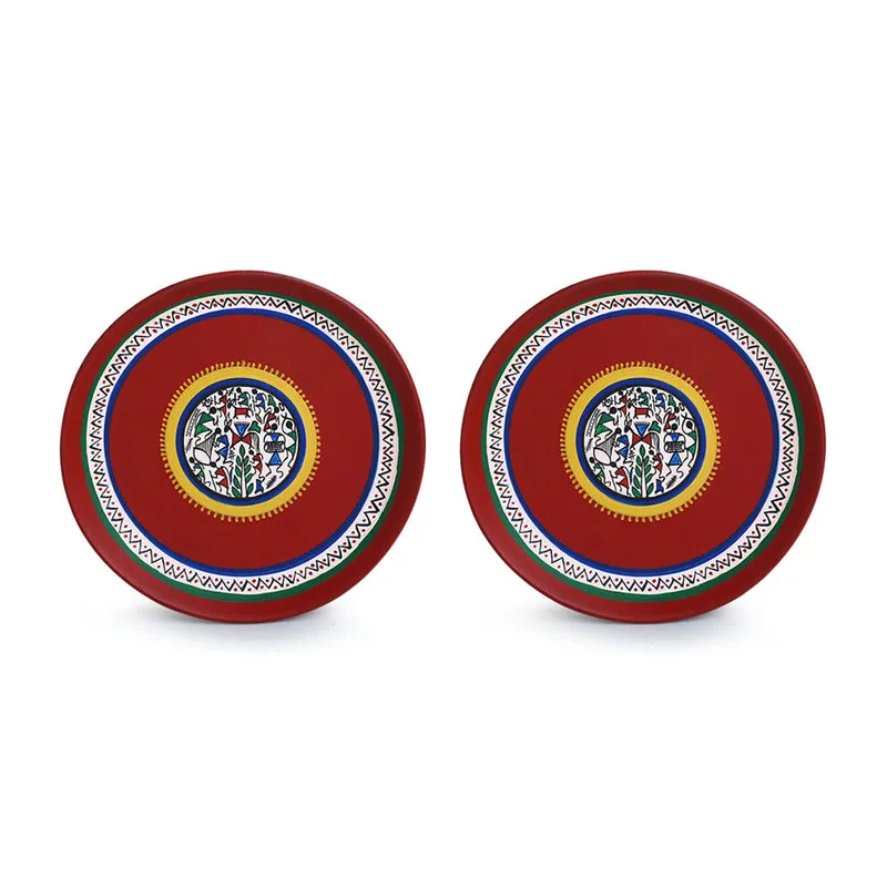 Naara Handpainted Wall Plate (Red) - Set Of Two media 3