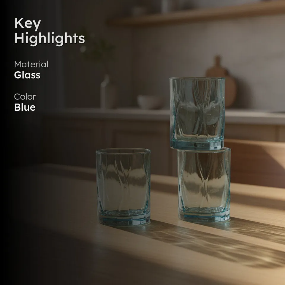 Kenzie Blue Glass Tumbler (300 ML) - Set Of Six media 2