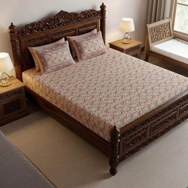 Madhur Cotton Bedsheet (Pink, Peach) - 180 TC media 1