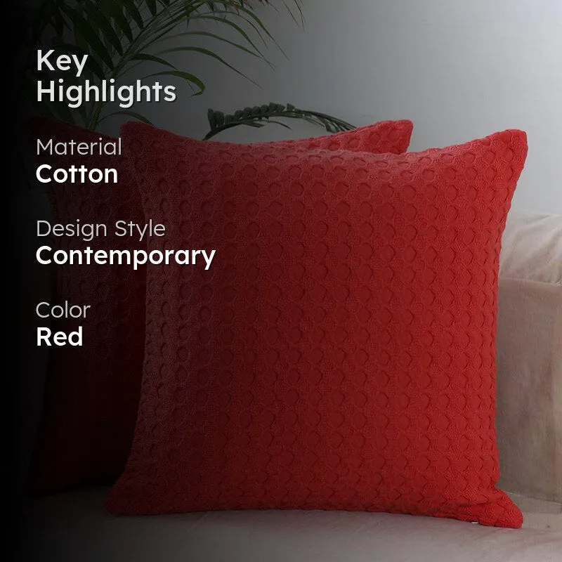 Vienna Waltz Solid Cotton Cushion Cover (Red) - Set Of Two media 2