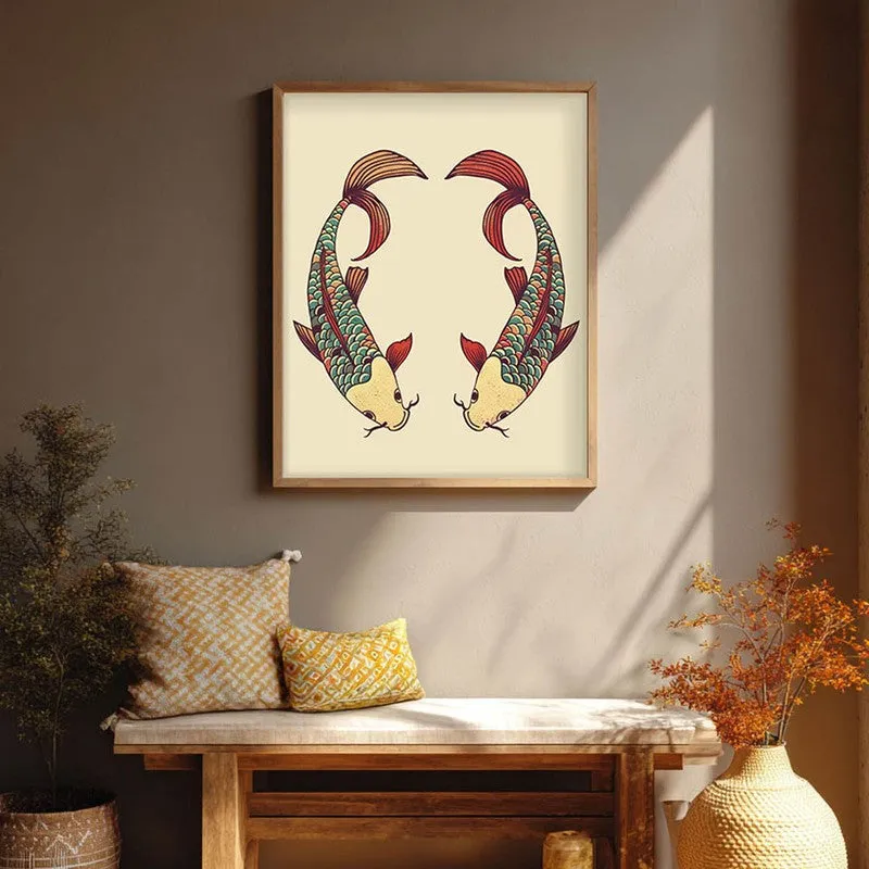 Decorative Bird Illustration Canvas Wall Painting With Brown Frame media 5