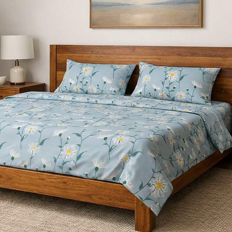 Floral Eclipse Microfiber Bedsheet (Blue) - 125 GSM media 3