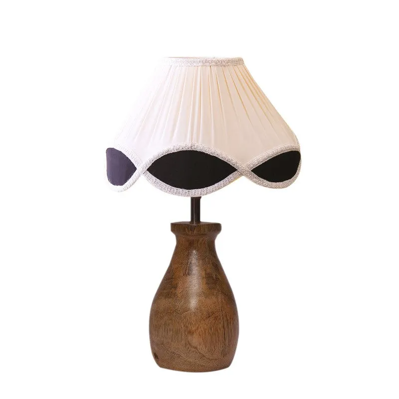Flamoria Cotton Table Lamp With Wooden Base - OffWhite media 5