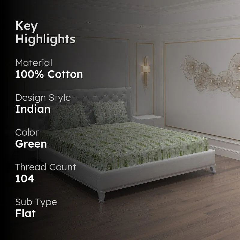 Monte Carlo Striped Ovals Cotton Bedsheet (Green) - 104 TC media 2