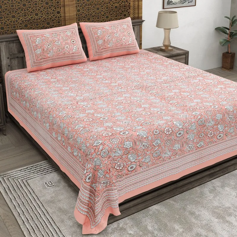 Patterny Cotton Bedsheet (Peach) - 240 TC media 1