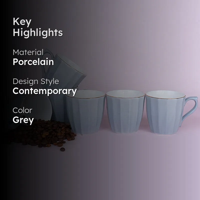 Ereva Porcelain Tea Cup (200 mL Each)/Grey)- Set of Six media 2