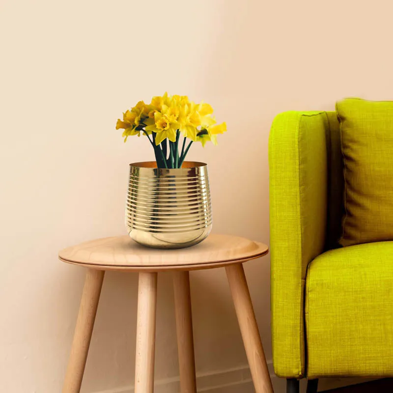 Auric Metal Gold Ribbed Planter - Gold media 7
